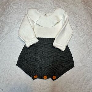 Two-Tone Knit Baby Romper with Button Accents
